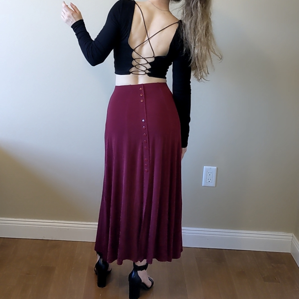 VINTAGE Burgundy Maxi Skirt